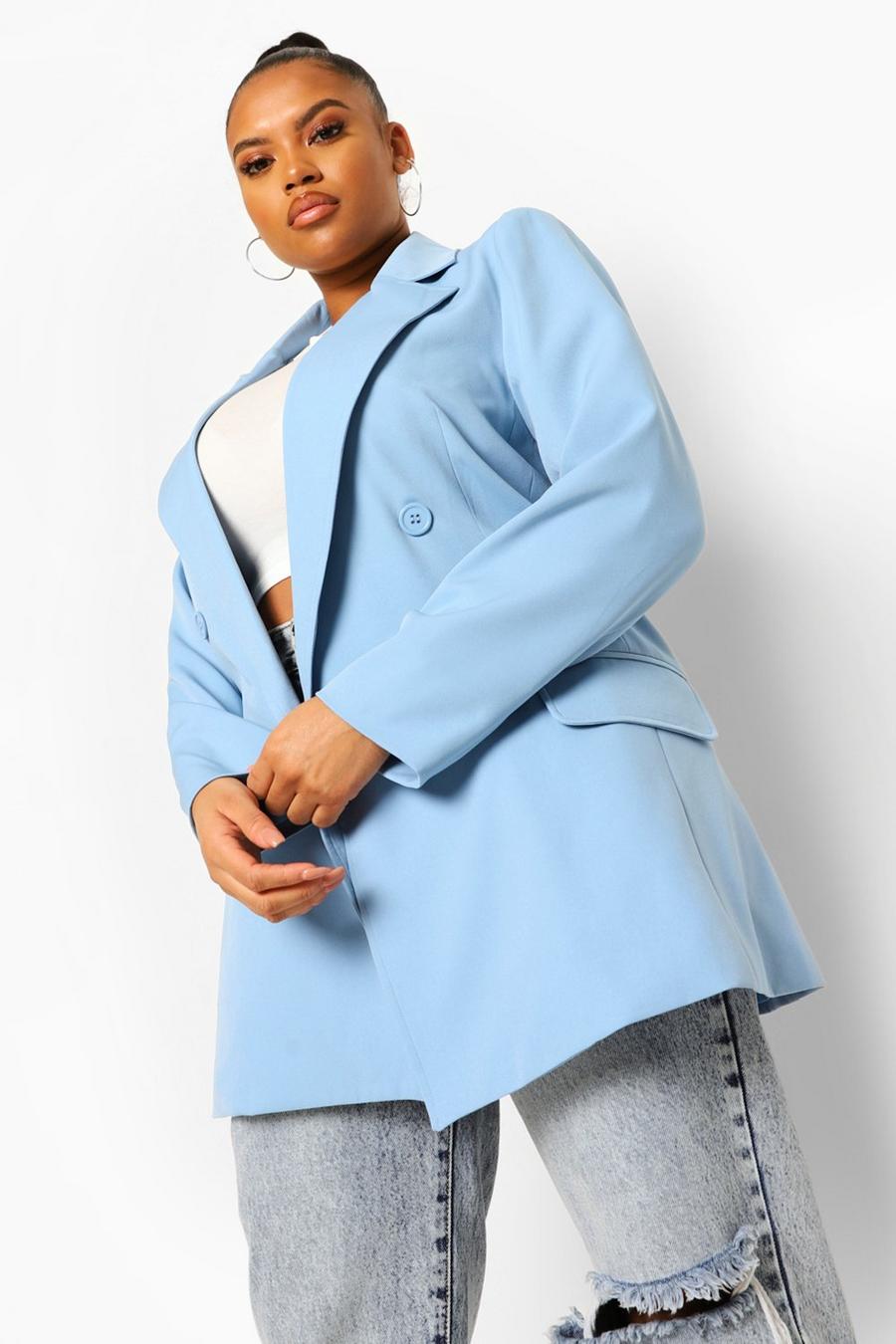Baby blue Plus Occasion Button Detail Blazer image number 1