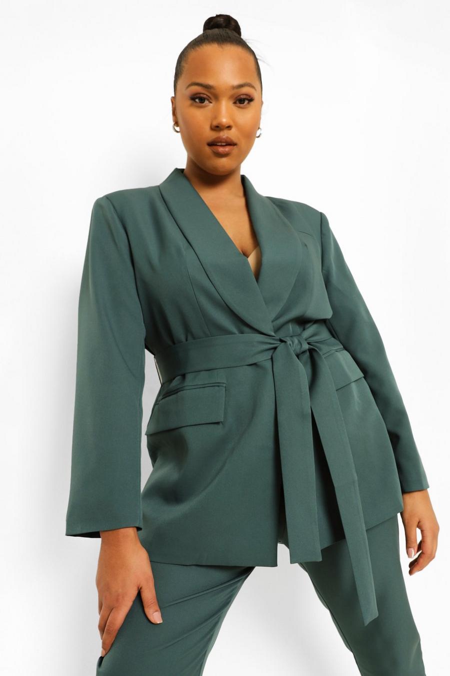Green Plus Occasion Belted Blazer image number 1