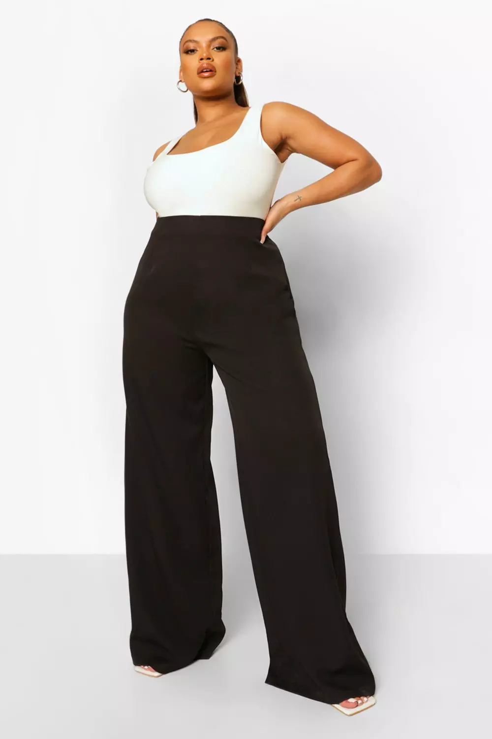 Plus size black hot sale wide leg trousers