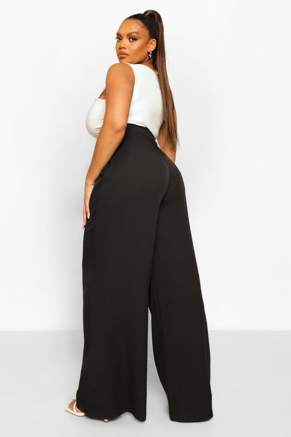 boohoo black wide leg trousers