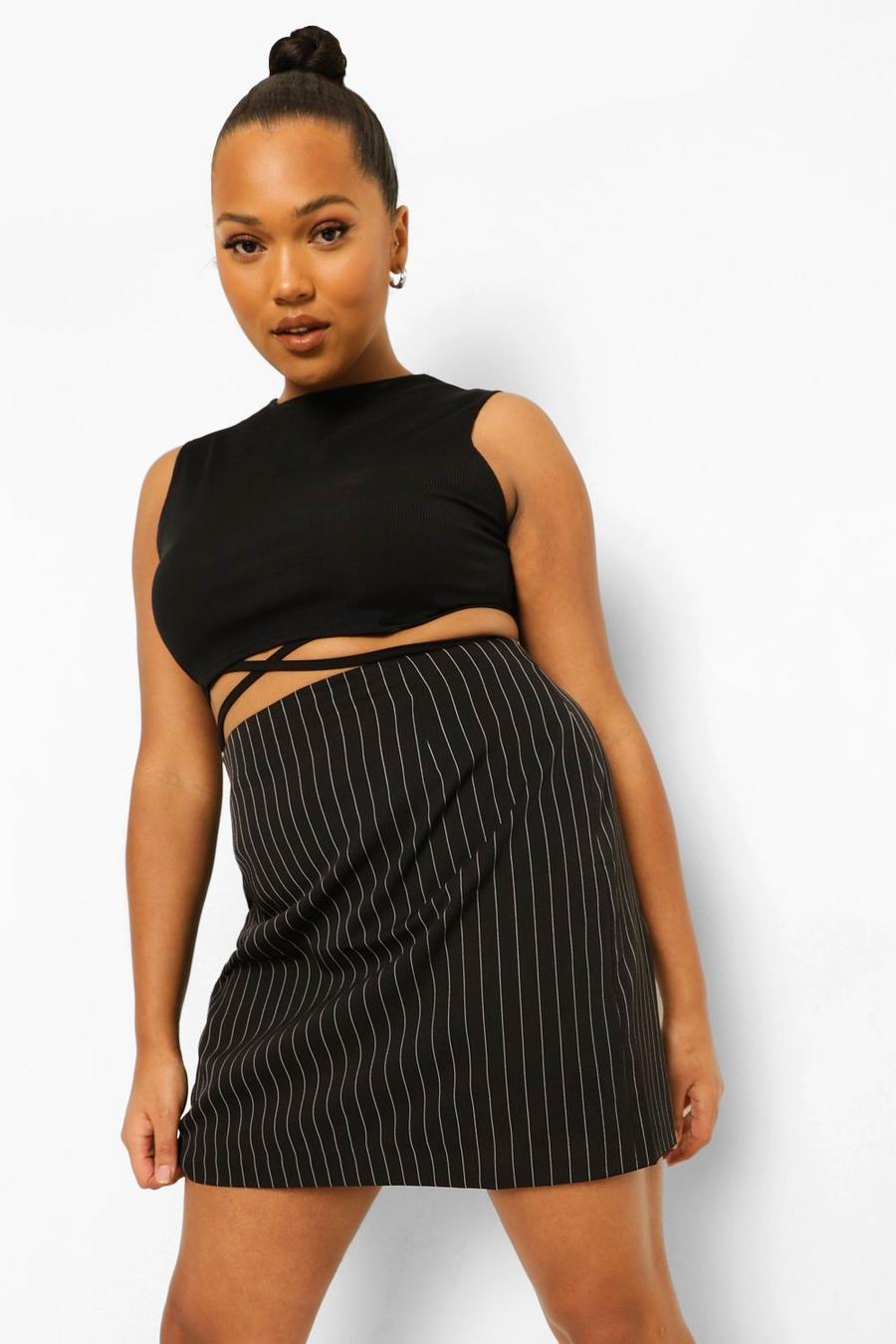 Black Plus Occasion Suit Pinstripe Skirt image number 1