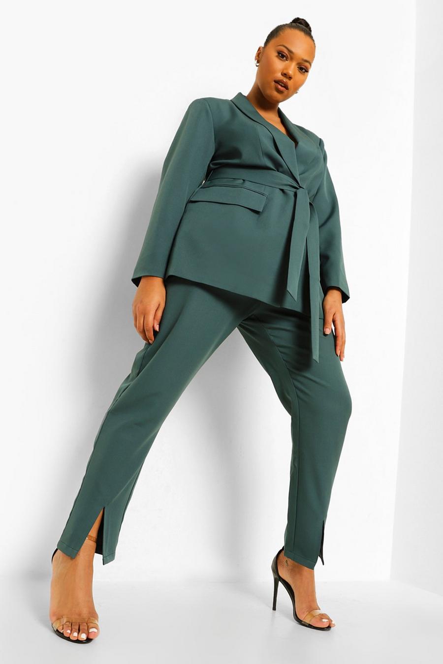 Green Plus Occasion Split Hem Tailored Trousers