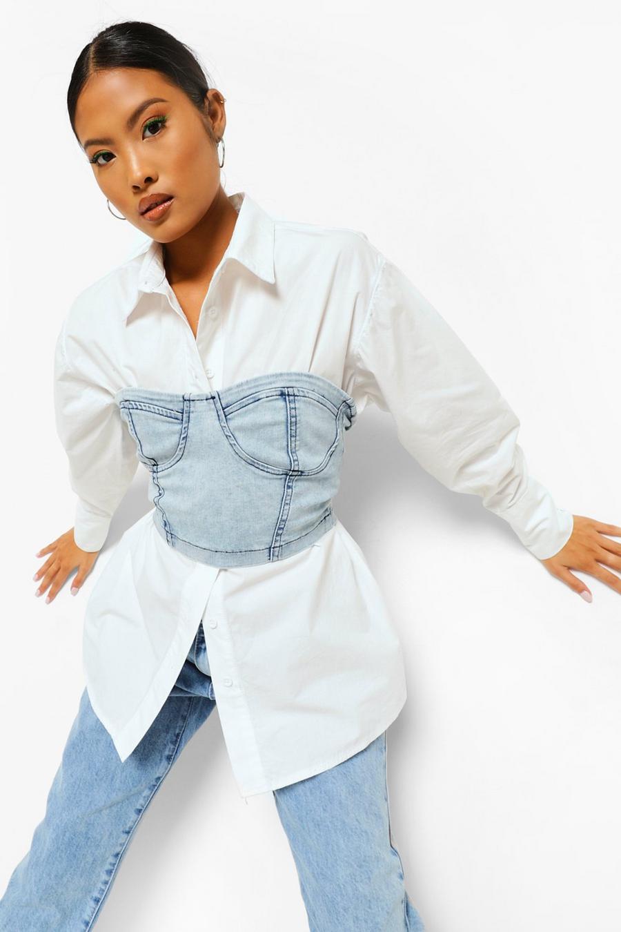 Bleach wash Petite Cupped Corset & Shirt 2 In 1 image number 1