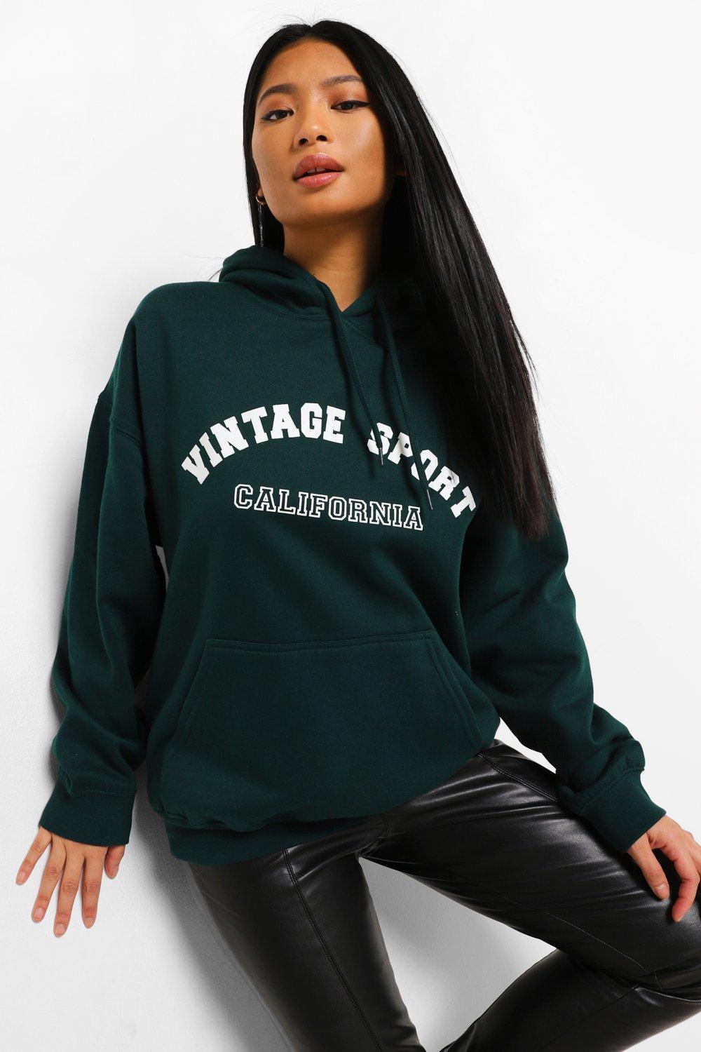 Green Petite Vintage Sport Oversized Hoodie