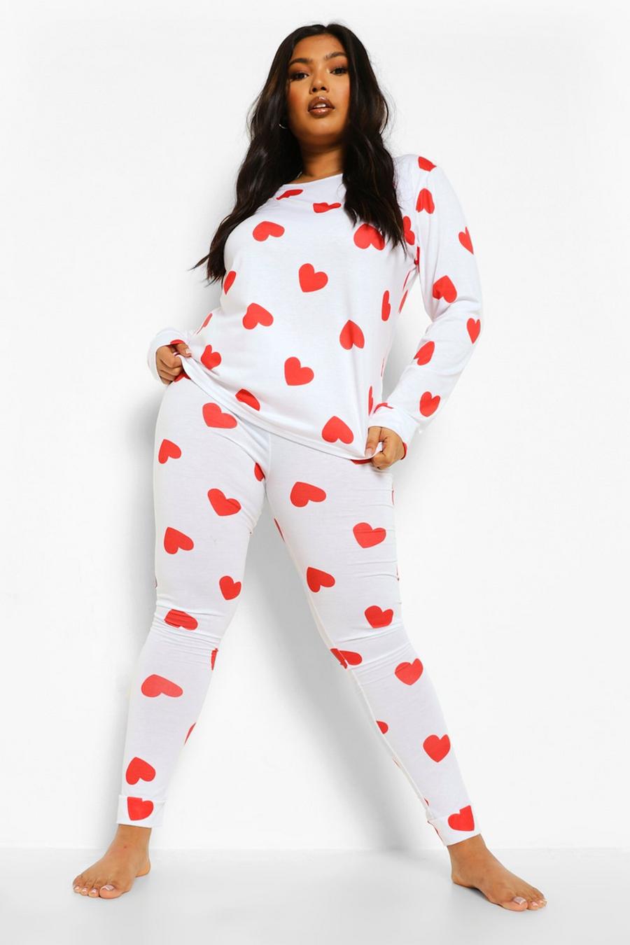White Plus All Over Heart Print Loungewear Set image number 1
