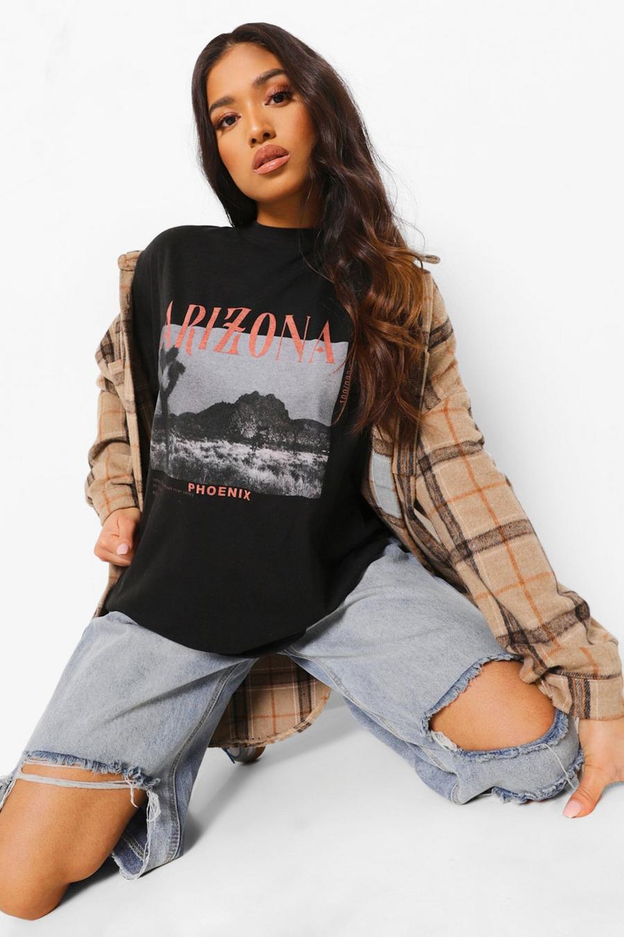 Petite T-Shirt in Übergröße mit „Arizona“-Foto-Print, Schwarz image number 1