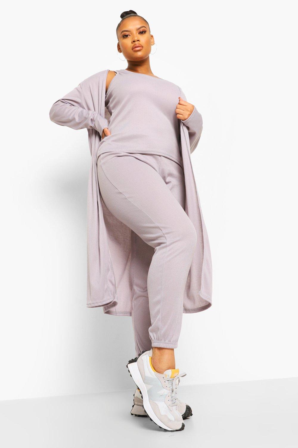 Curvy Size Ribbed Cardigan and Leggings Set