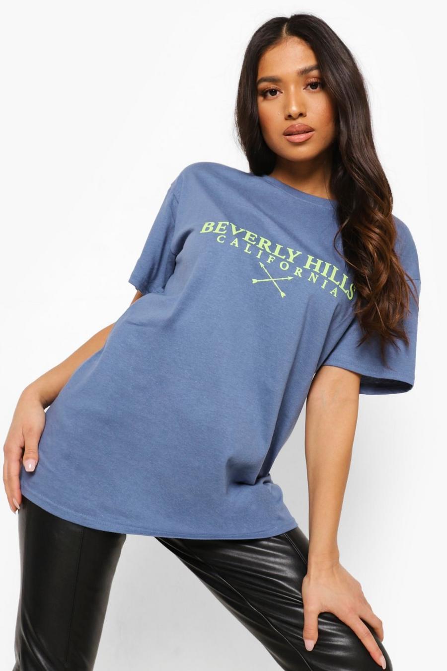Petite T-Shirt mit „Beverly Hills“-Print , Indigoblau image number 1