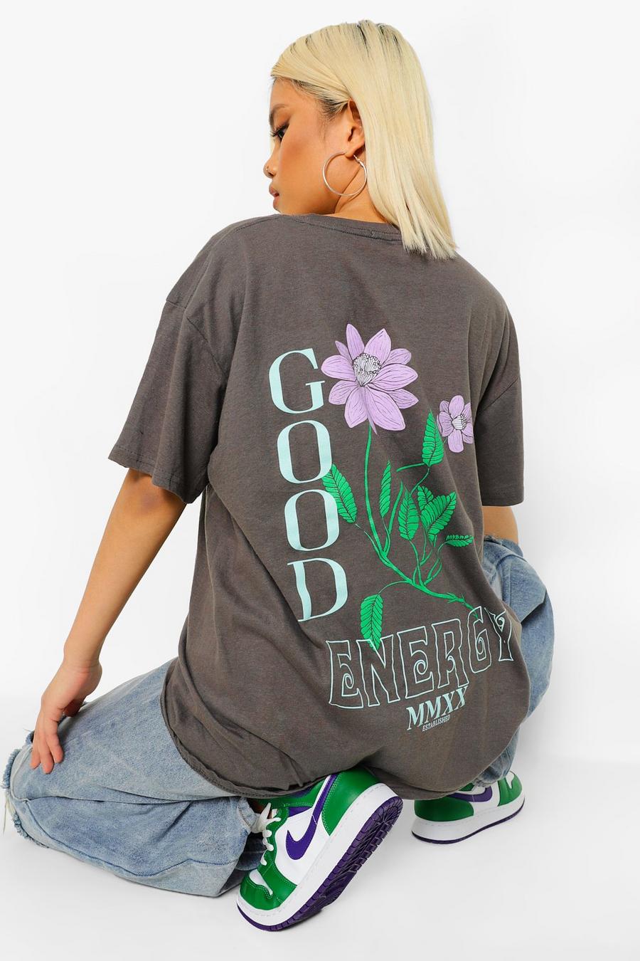 PETITE T-Shirt in Übergröße mit Blumen-Print am Rücken, Anthrazit image number 1