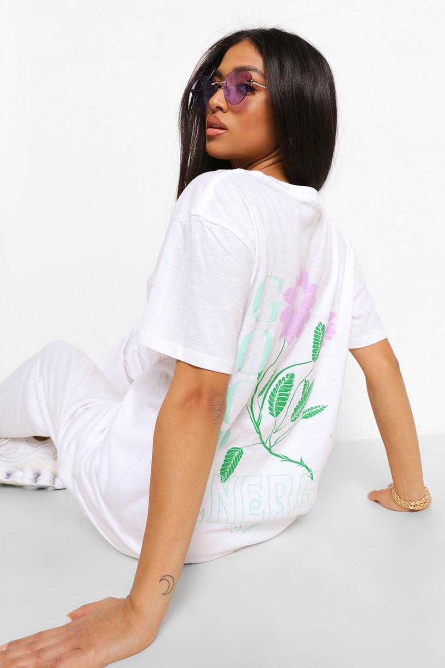 T-shirt oversize stampa floreale sul retro Petite, Bianco image number 1