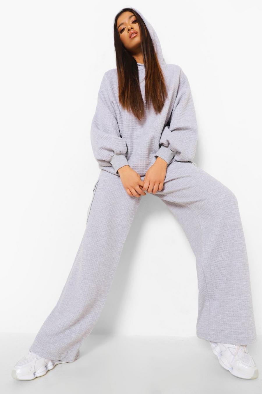 Grey Petite Waffle Texture Wide Leg Joggers image number 1