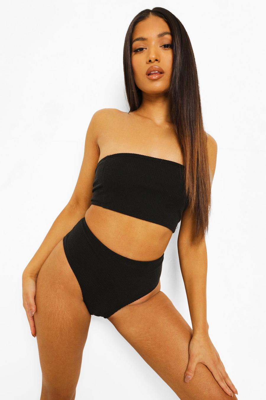 Black Petite Gekreukelde Strapless Bikini Met Hoge Taille image number 1