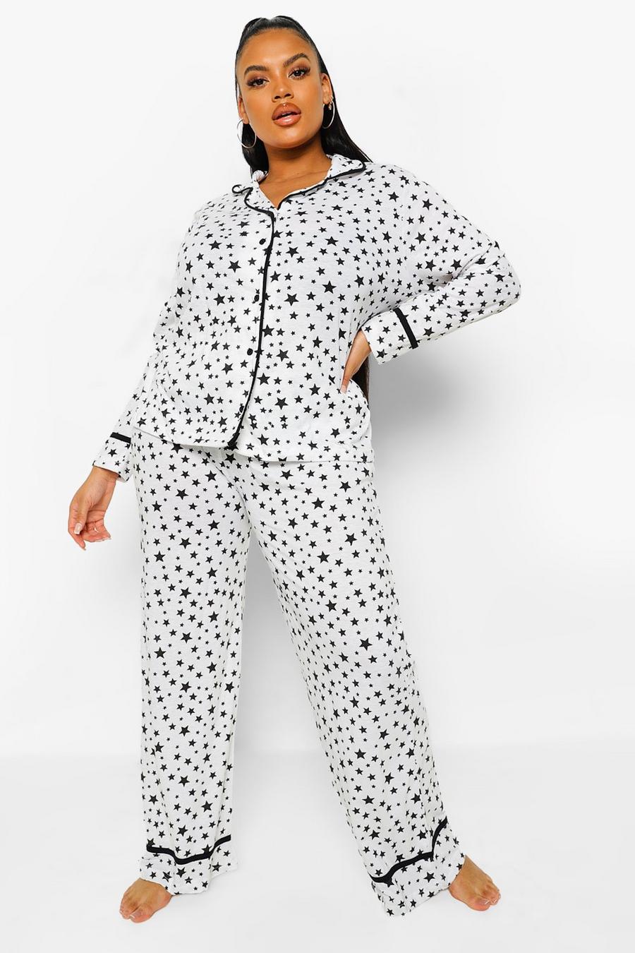 Plus Star Print Pipe Detail Pajama Set image number 1