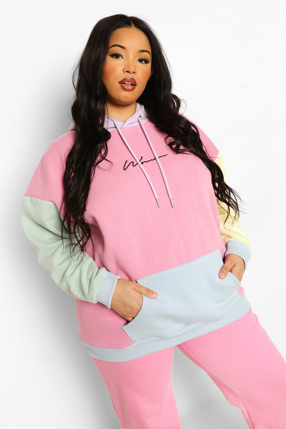 Plus size discount color block hoodie