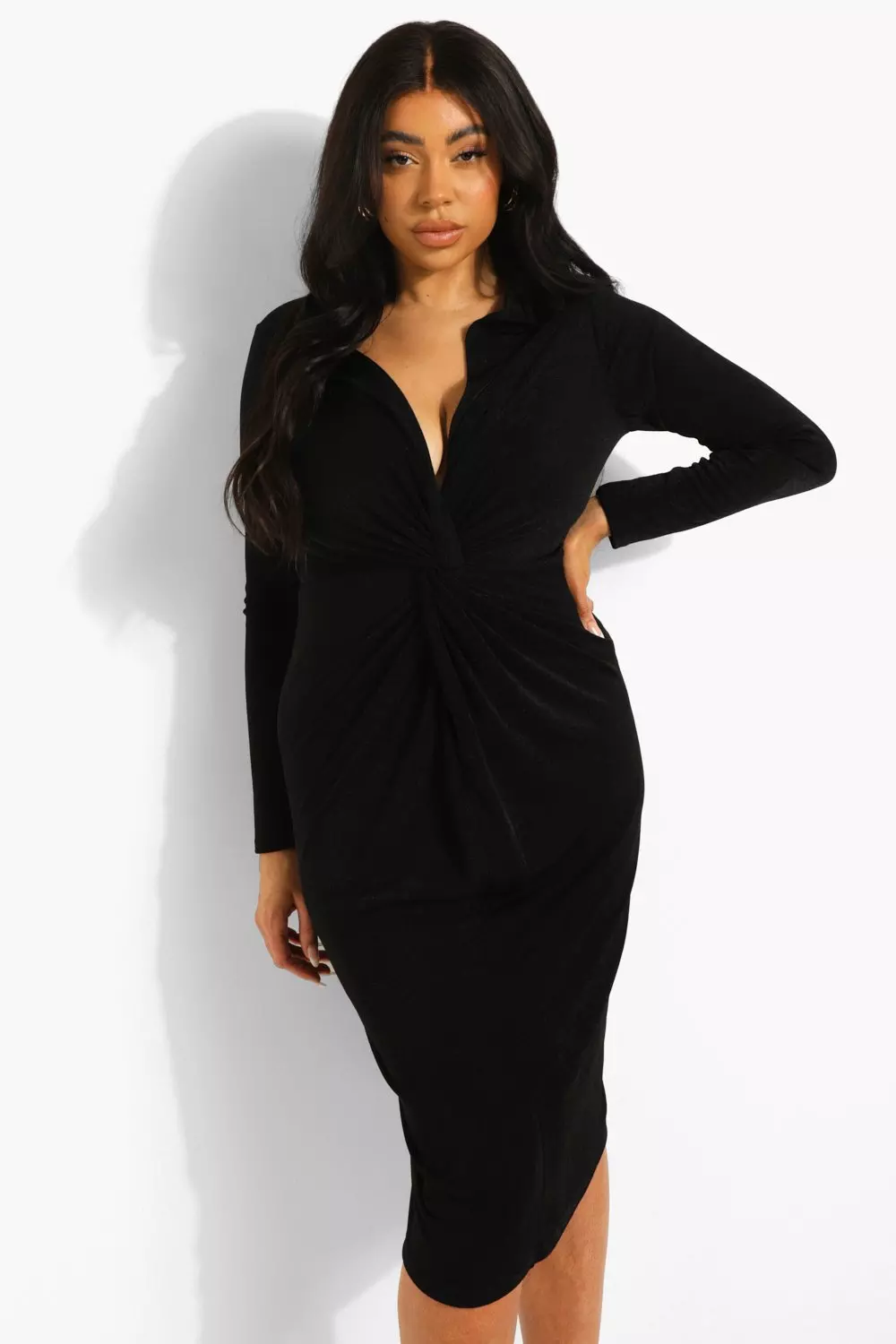 Boohoo slinky twist shop front midi dress