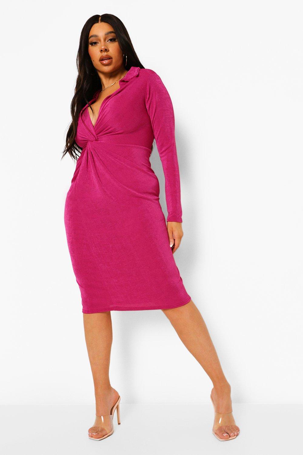 boohoo pink dress plus size