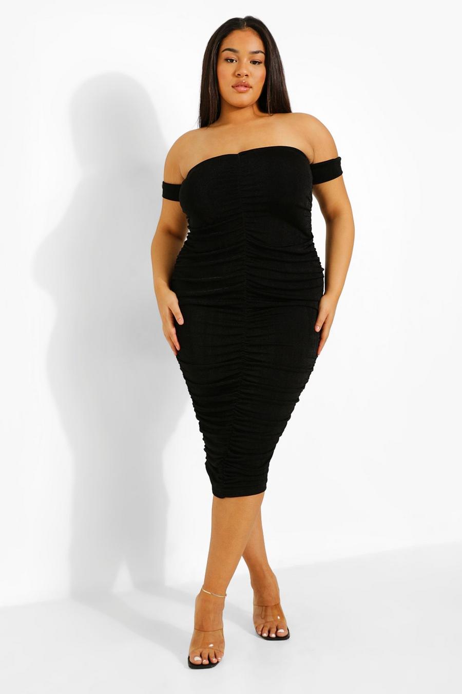 Black Plus Slinky Off Shoulder Midaxi Dress image number 1