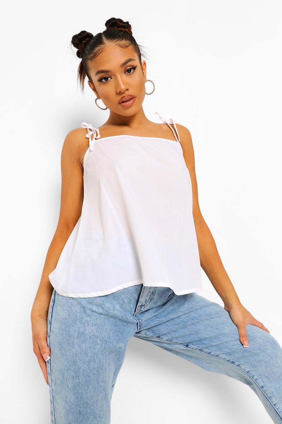White Petite Square Neck Woven Cami Top image number 1