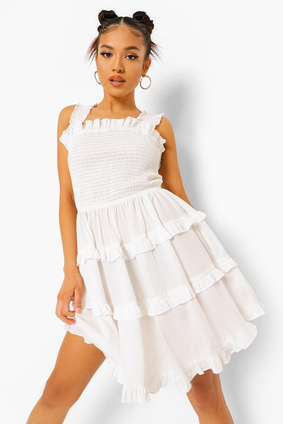 לבן שמלת סקייטר עם כיווצים וקשירה מאחור פטיט image number 1