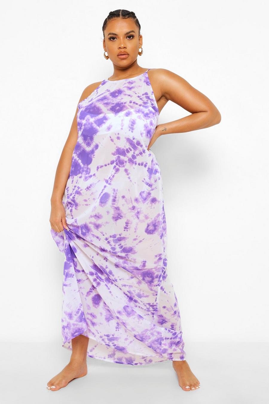 Lilac Plus Tie Dye Chiffon Beach Dress image number 1