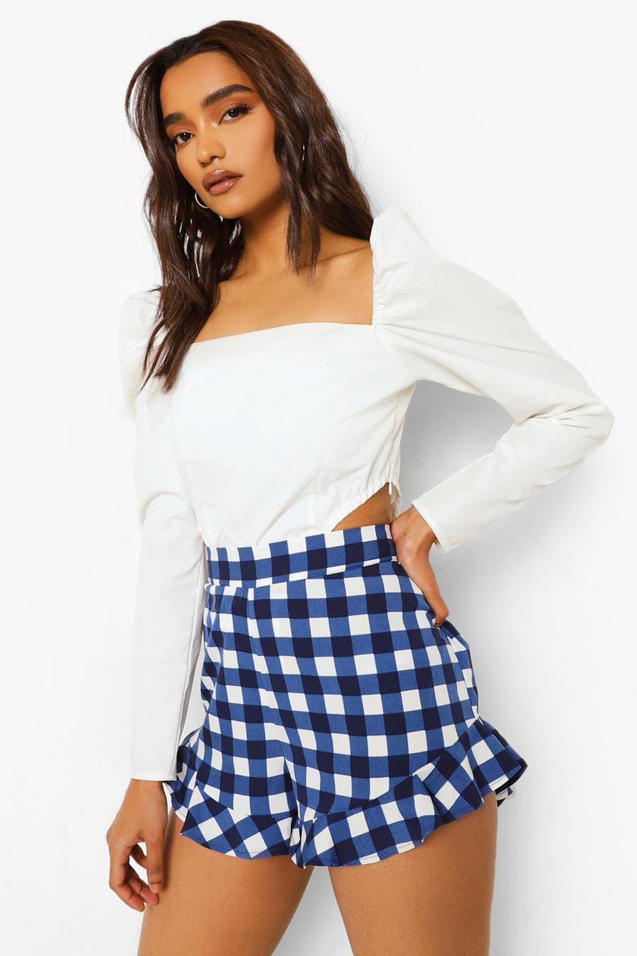 Blue Petite Gingham Print Flippy Shorts image number 1