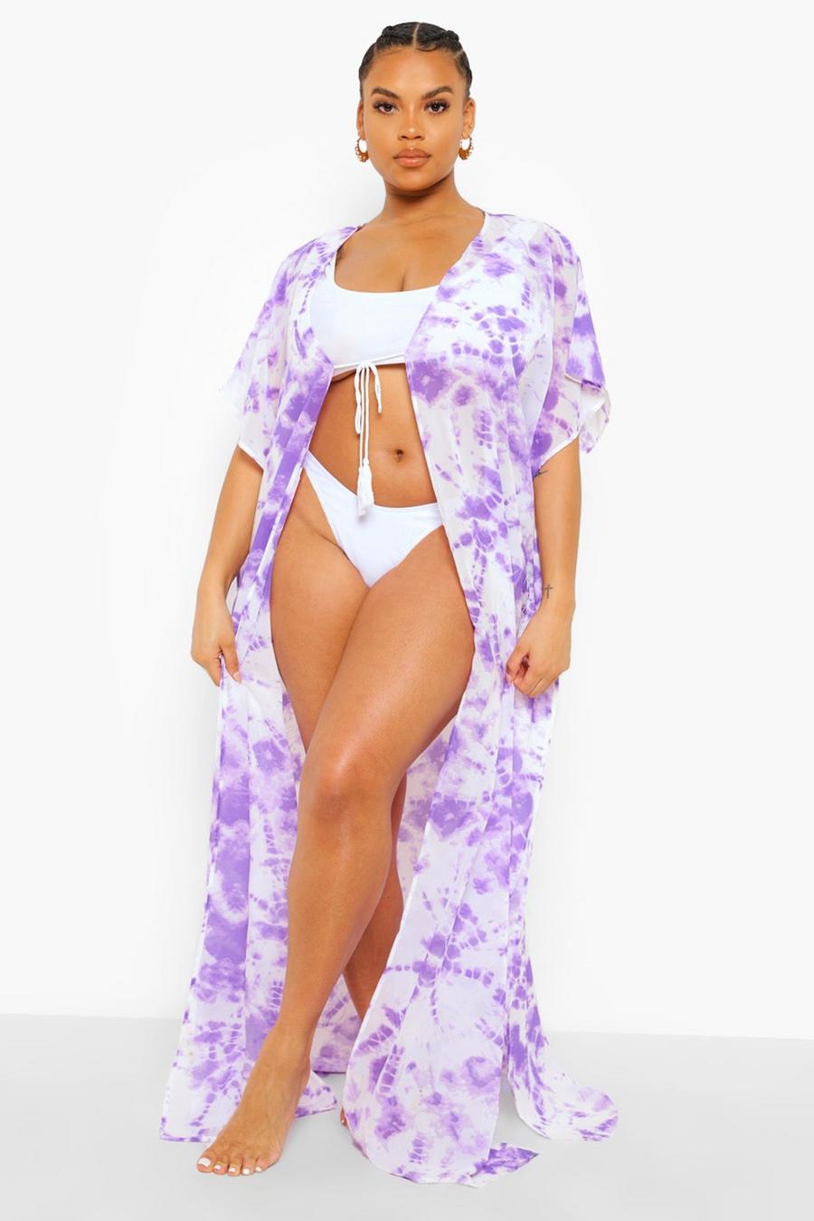 Lilac Plus - Batikmönstrad strandkimono i chiffong image number 1