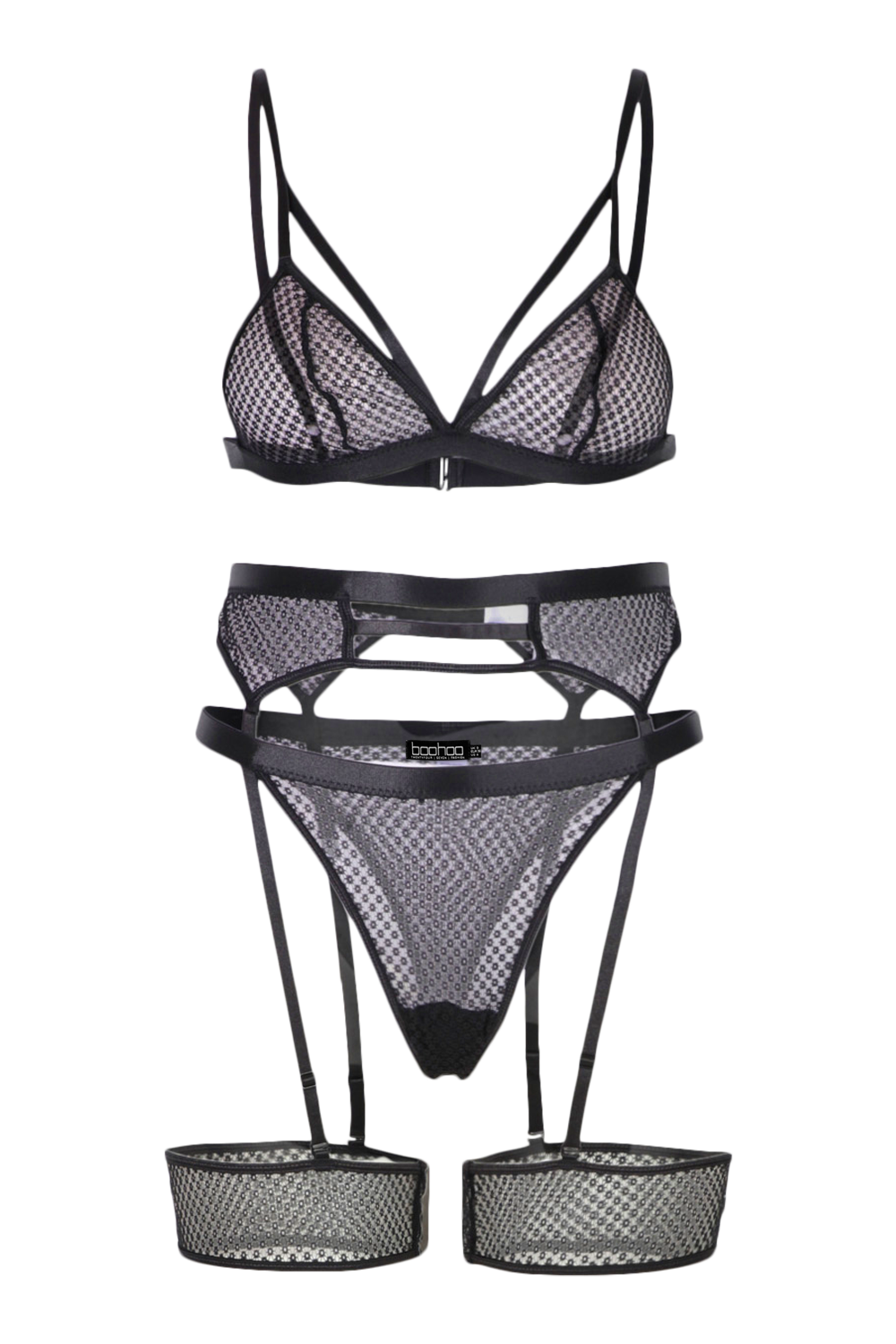 New Look Lace Diamante And Strapping Bralet & Knicker Lingerie Set