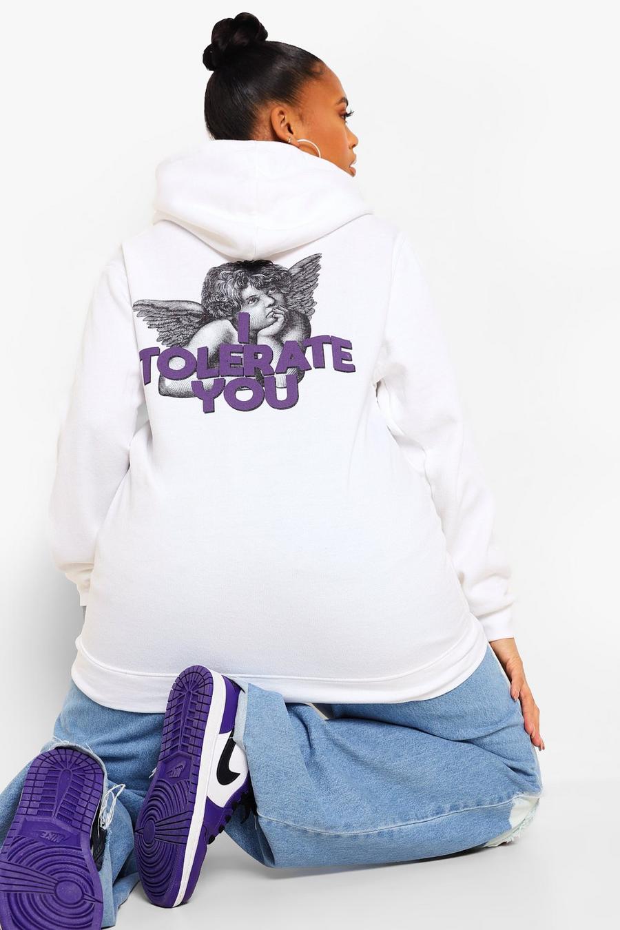 White Plus I Tolerate You Slogan Back Print Hoodie image number 1