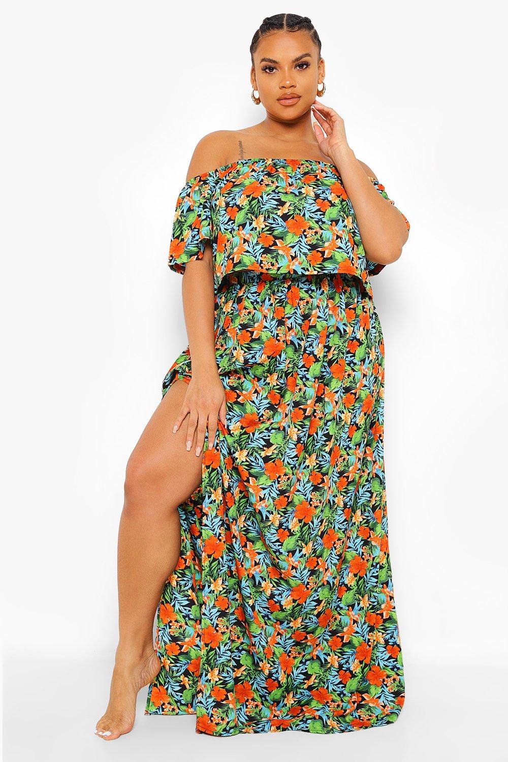 Tropical Off The Shoulder And Skirt Two-Piece | boohoo