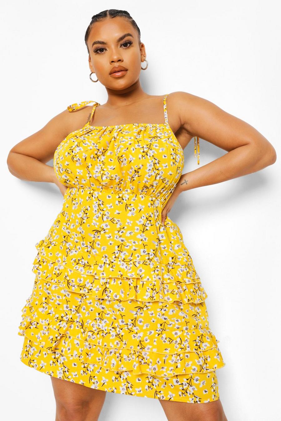 Vestido Plus de verano con florecillas, Amarillo giallo