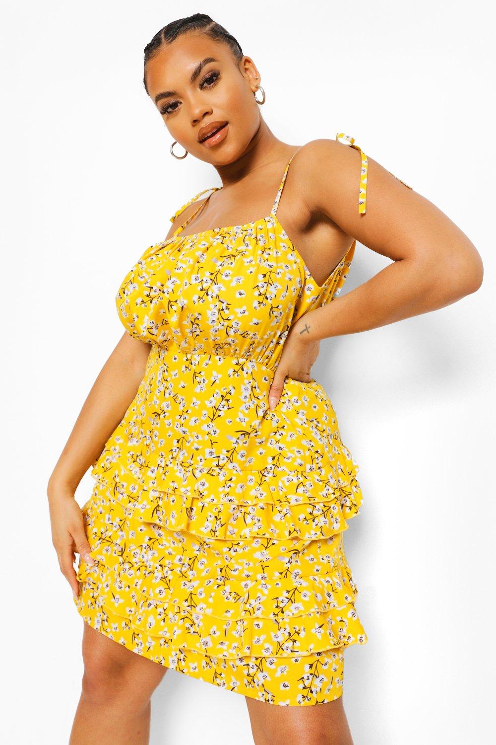 Torrid Yellow Floral Midi Wash Gauze Tiered Dress Size 4X - $36