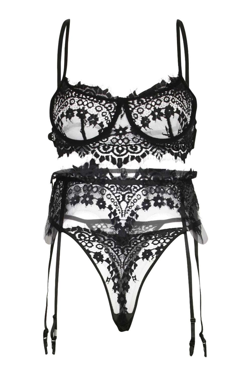 Plus Eyelash Lace Lingerie Set