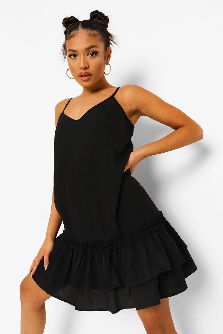 Black Petite Ruffle Hem Cami Dress image number 1