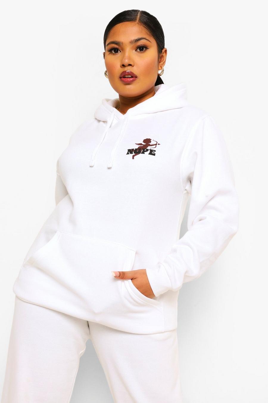 White Plus Nope Cherub Pocket Print Slogan Hoodie image number 1