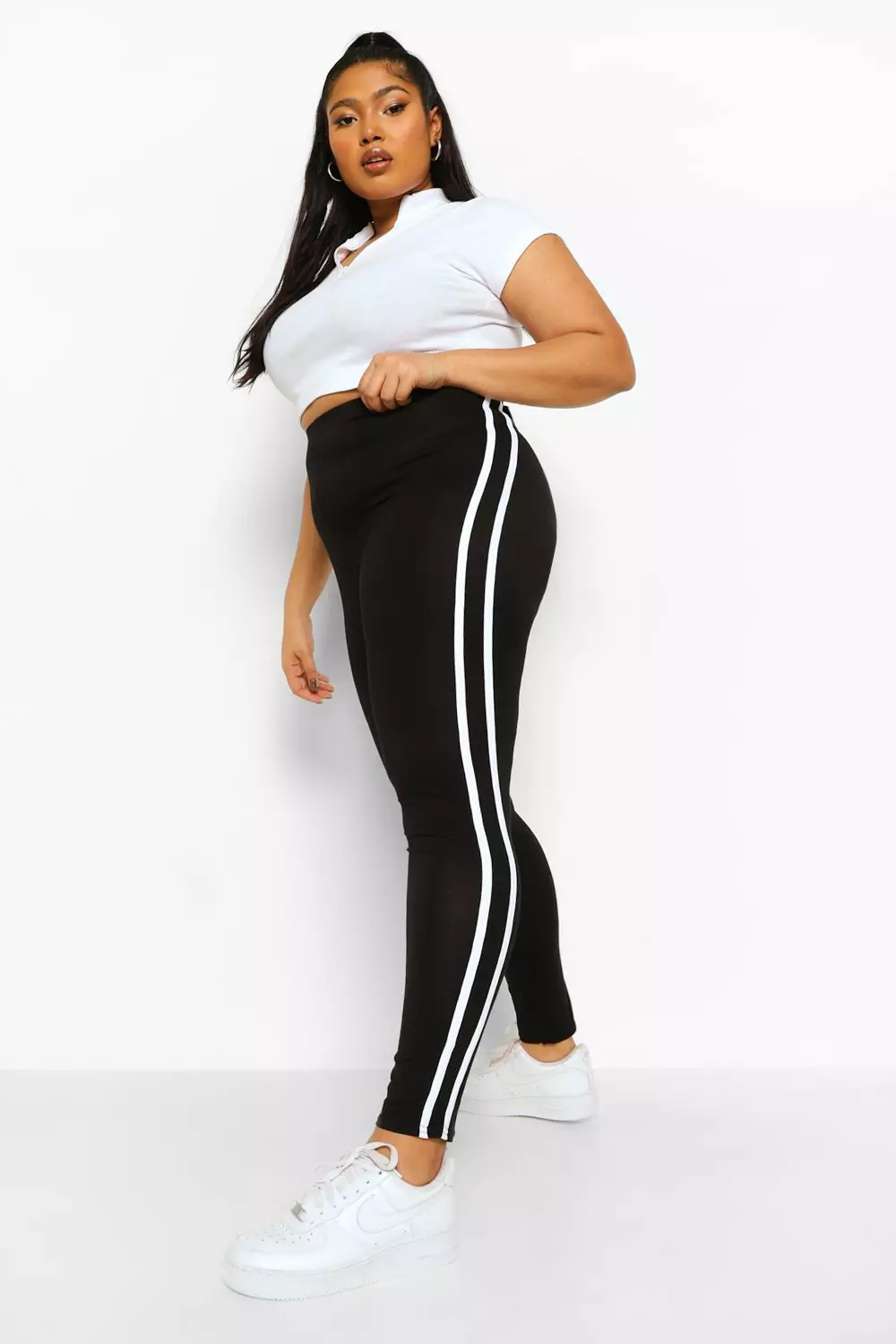 Black and white on sale striped leggings plus size