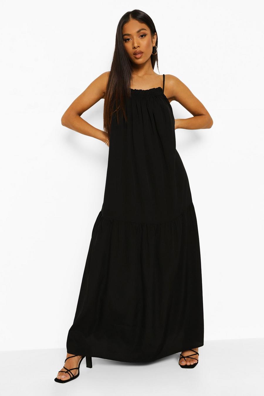 Black Petite Strappy Woven Maxi Dress image number 1