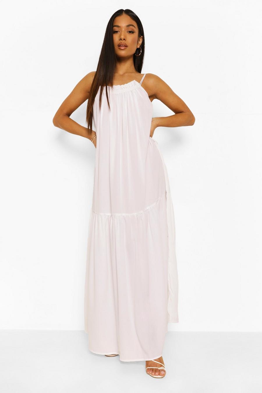 לבן שמלת מקסי ארוגה עם כתפיות, פטיט image number 1