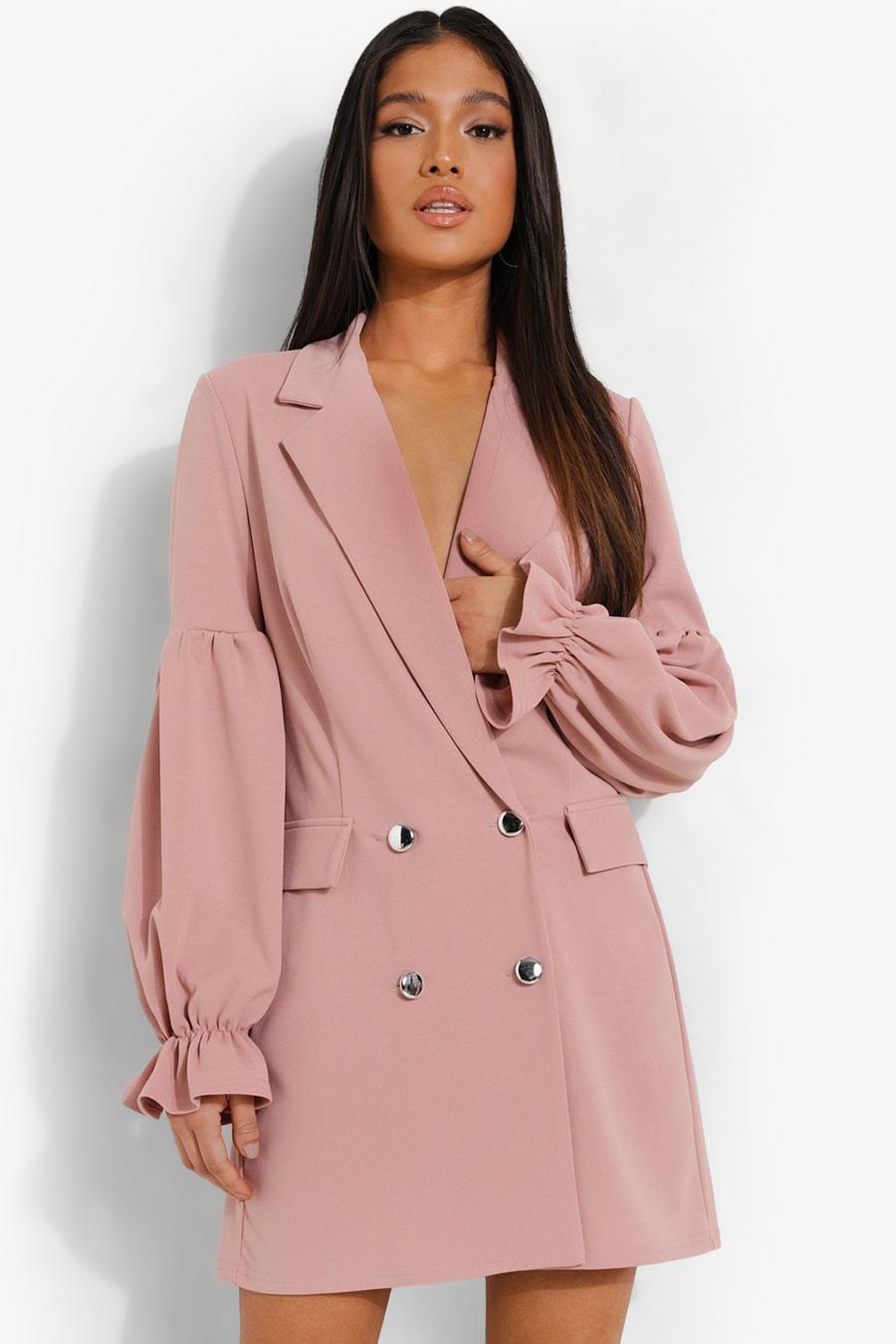 Blush pink Petite Puff Sleeve Blazer Dress