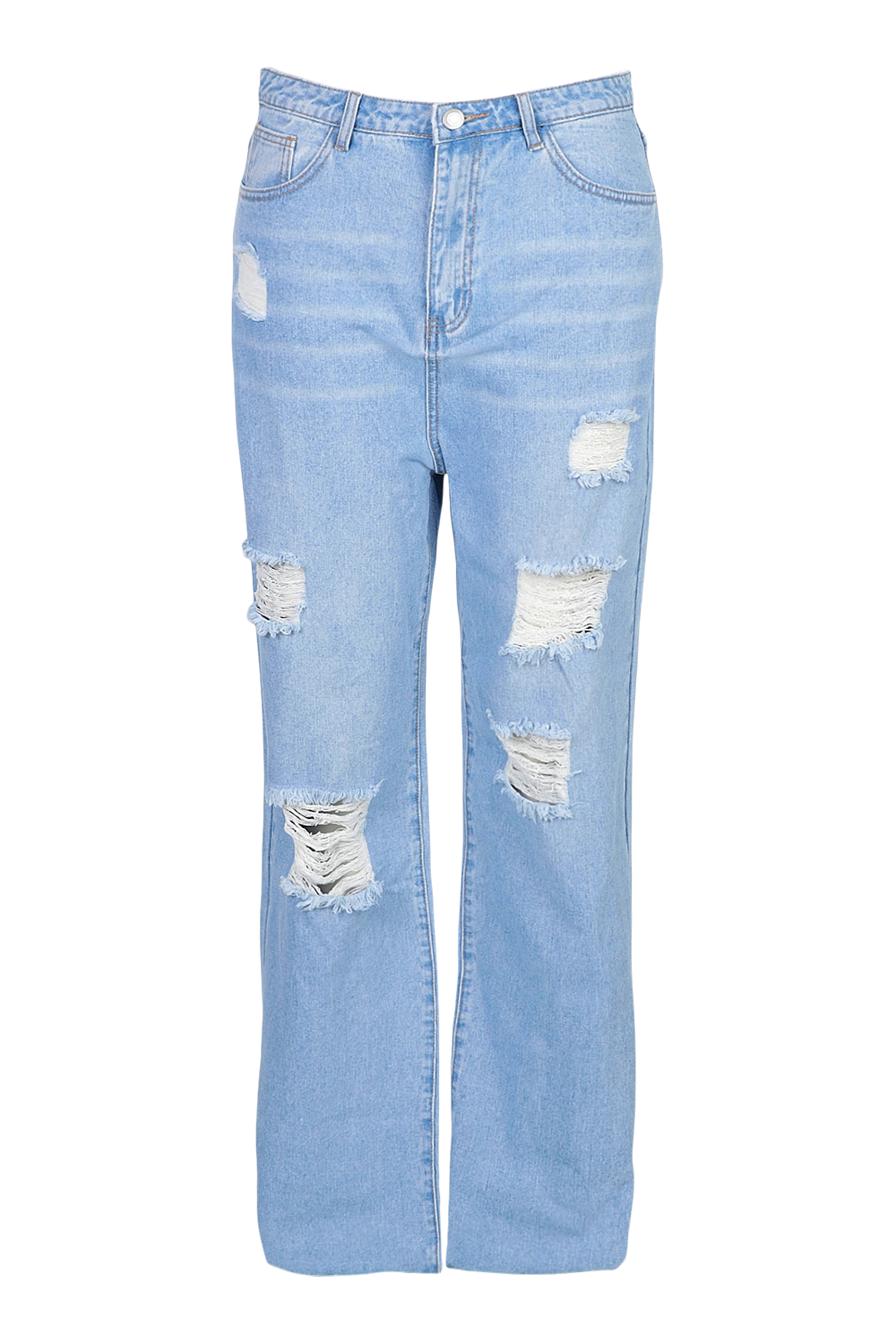 Light Blue Wash Ripped Back Split Hem Jeans