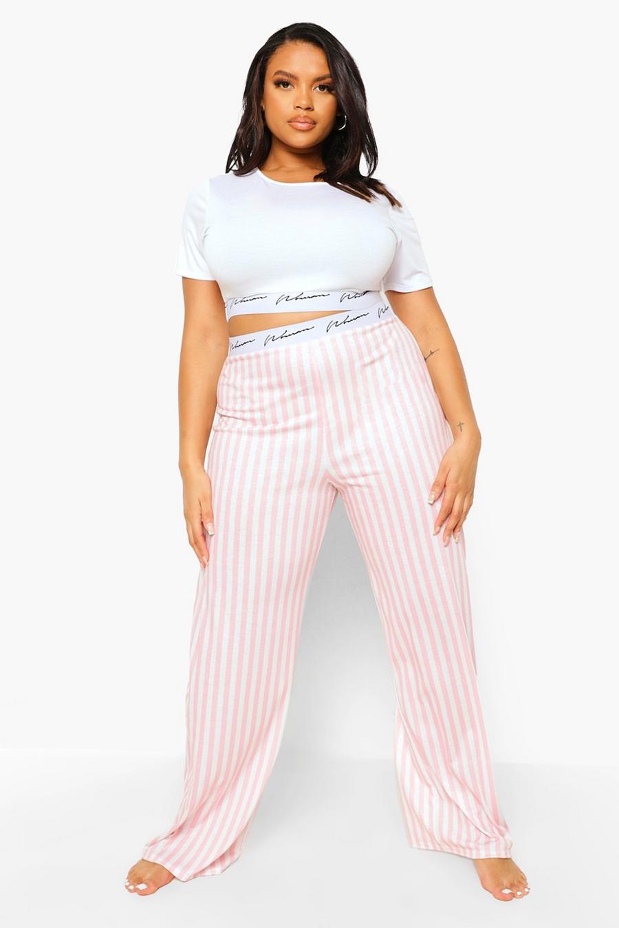 Baby pink Plus Woman Tape Stripe Pajamas image number 1