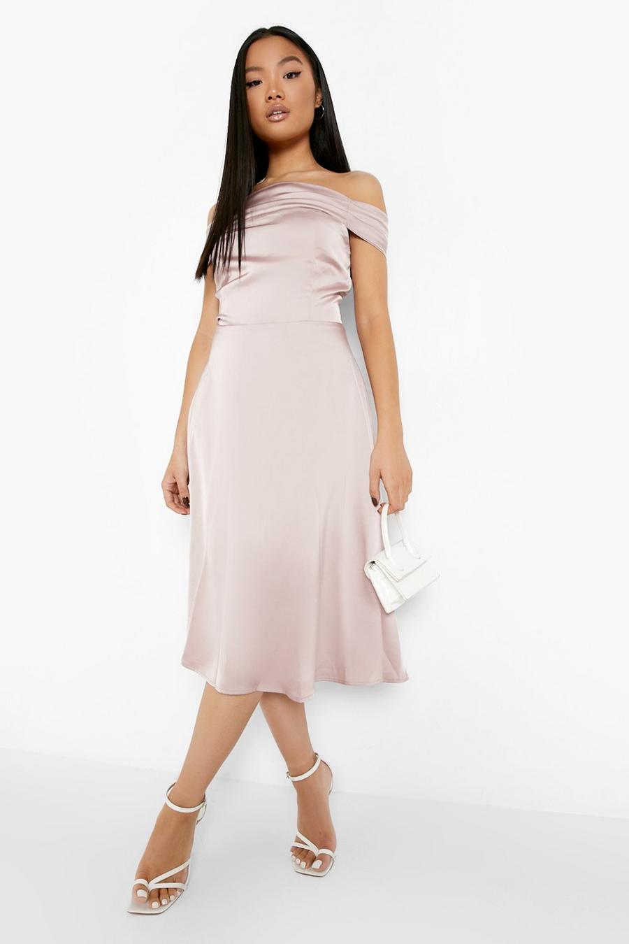 Blush Petite Drape Detail Bardot Midi Dress image number 1