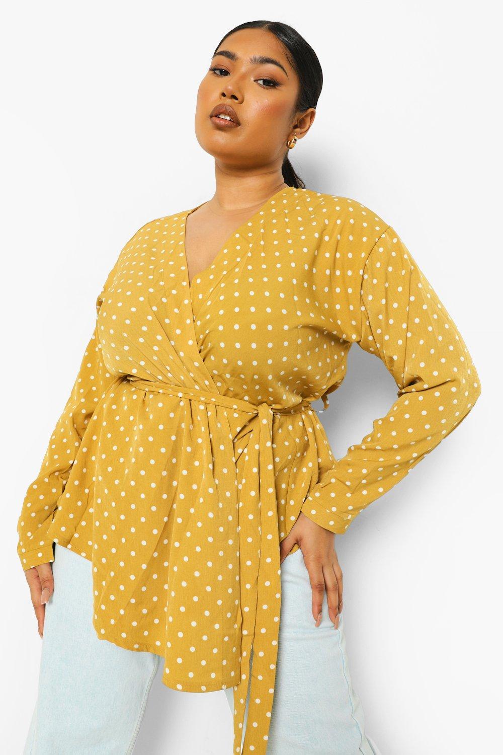 Buy Harpa Mustard Yellow Polka Dot Print Wrap Top - Tops for Women 8986017