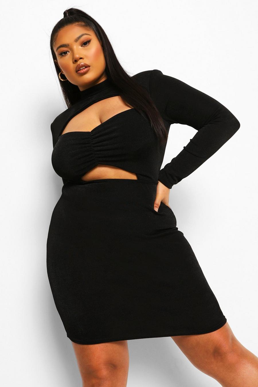 Black Plus Textured Cut Out Mini Dress image number 1
