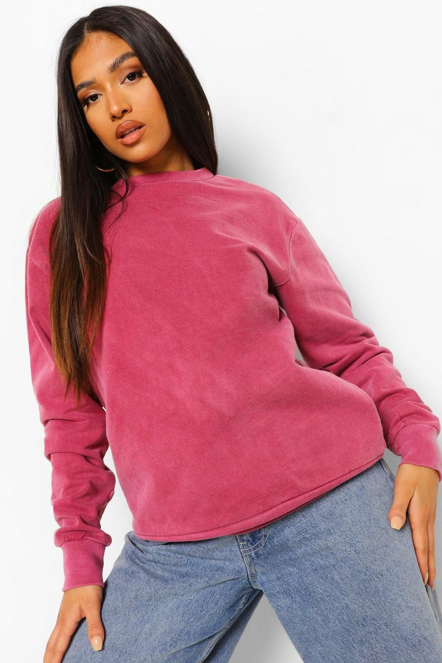 Bright pink Petite - Oversize stentvättad sweatshirt image number 1