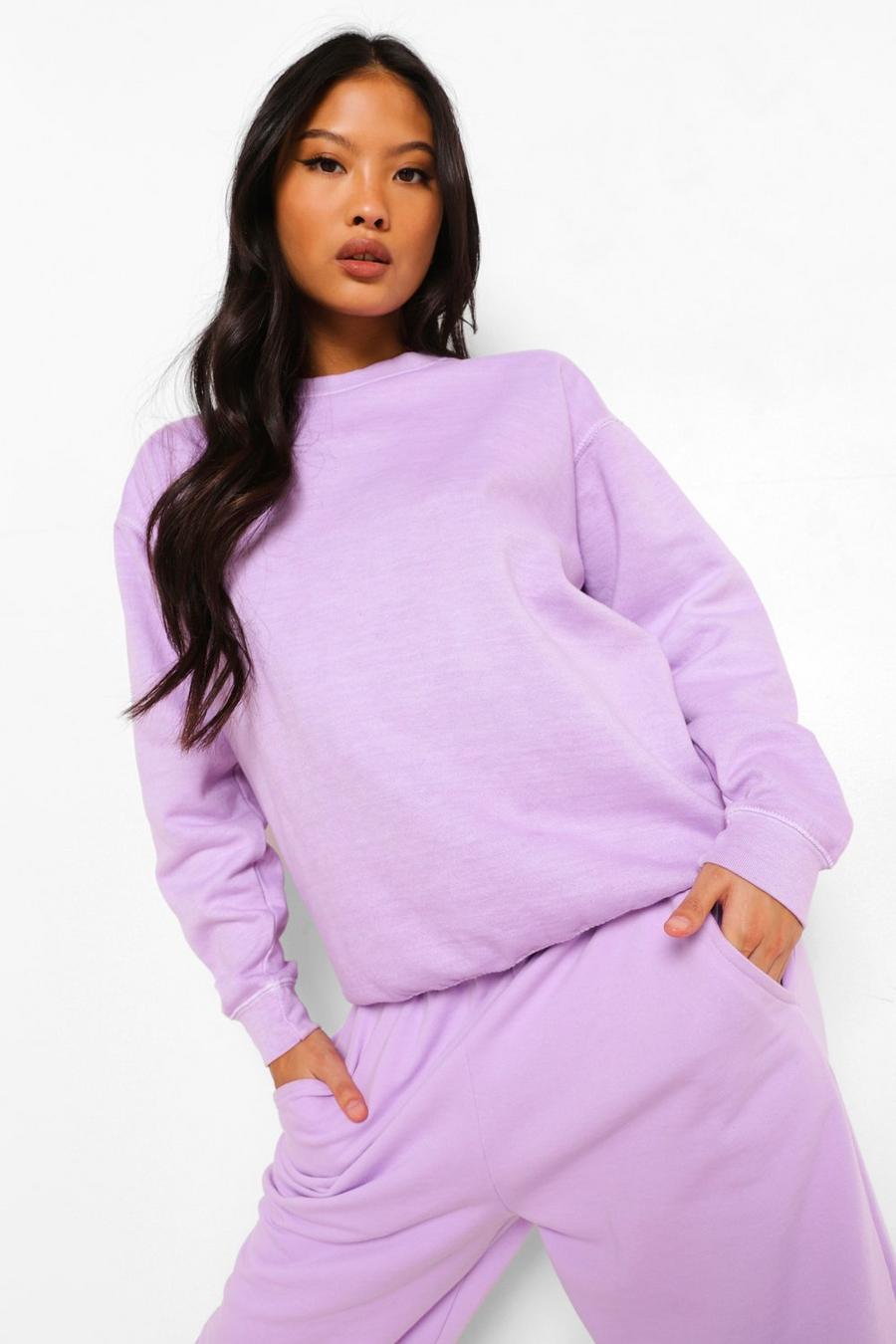 Lilac Petite Oversized Acid Wash Sweatshirt image number 1