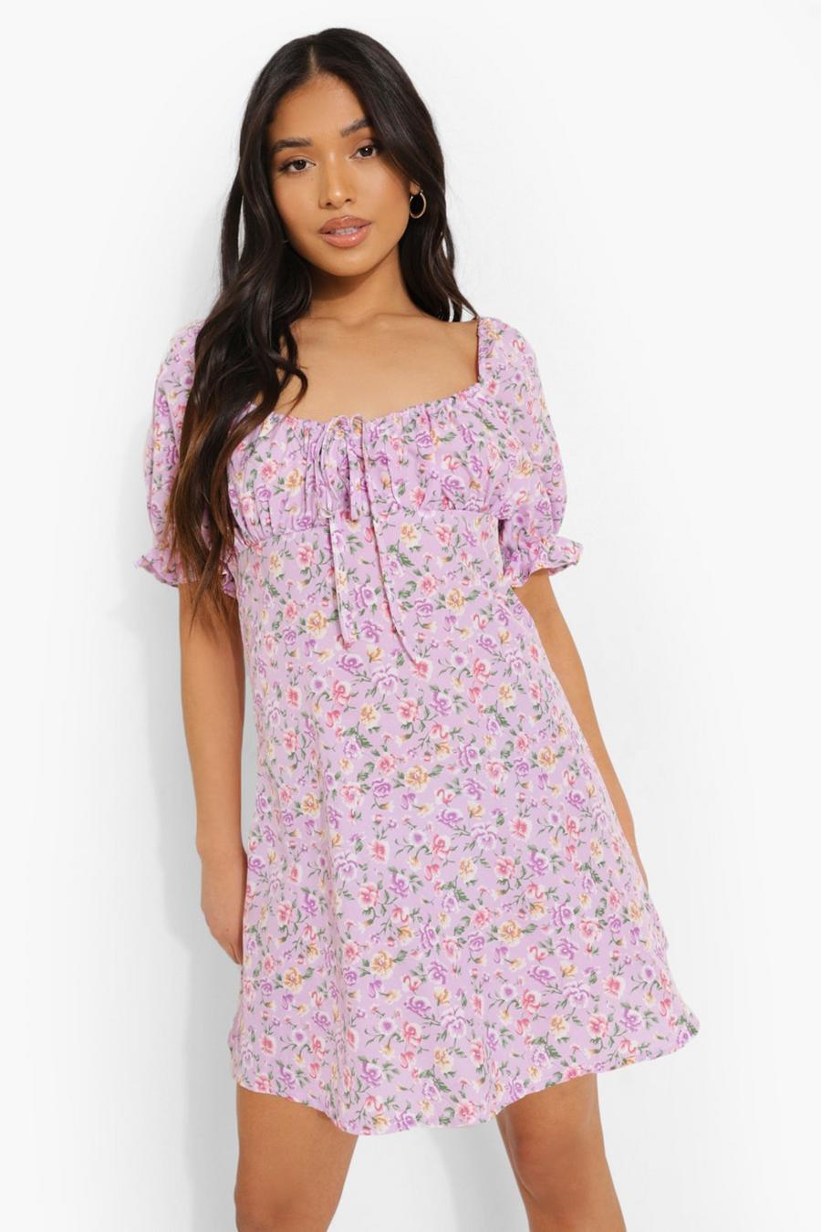 Lilac Petite Ditsy Floral Puff Sleeve Mini Dress image number 1