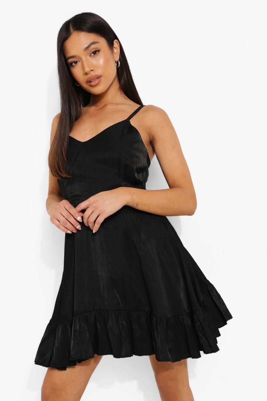 Black Petite Tie Back Frill Mini Dress image number 1