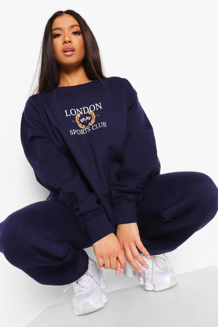 Sweatshirt mit „London Collegiate“-Print in Übergröße, Marineblau image number 1