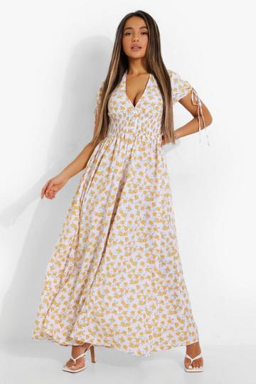 Petite Ditsy Floral Plunge Maxi Dress white