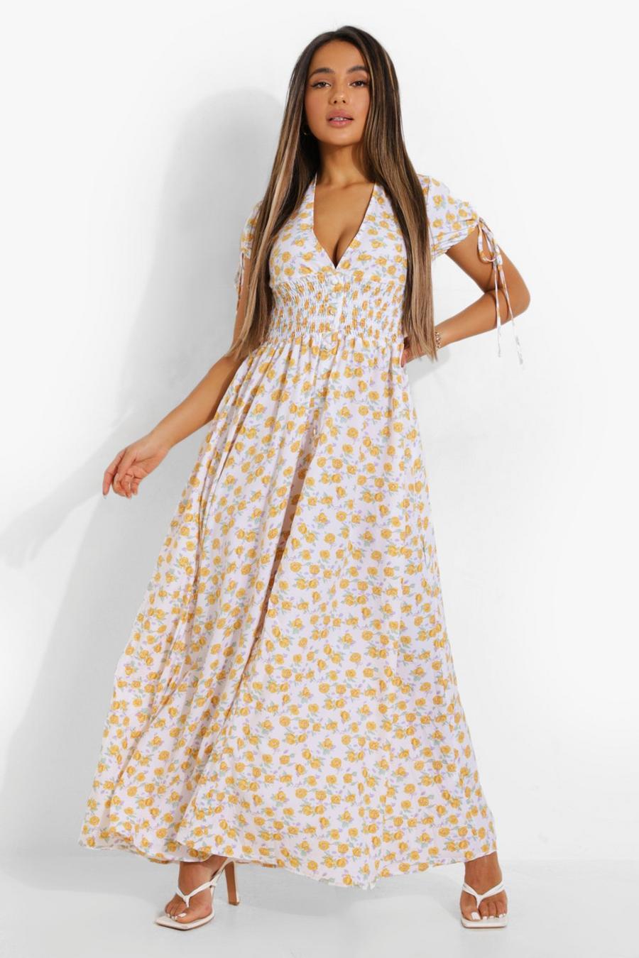 White Petite Ditsy Floral Plunge Maxi Dress image number 1